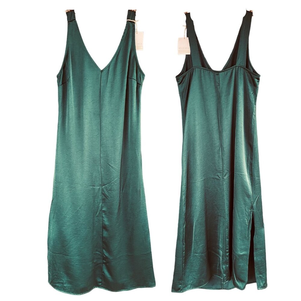 Mus & Bombon Emerald Satin Maxi Dress NWT